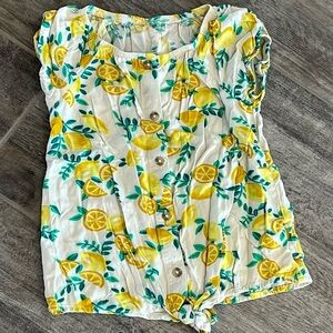 Wonder Nation Lemon Print Button Tie-Front Top Girls Spring‎ Summer Size M (7-8)